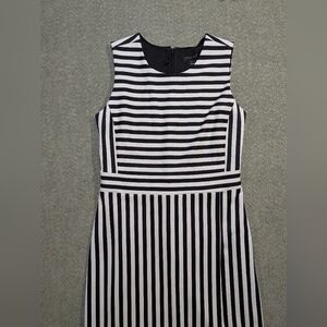 Ann Taylor Petite Black and White Striped Sleeveless Dress